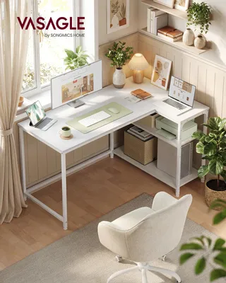 Produktbild von VASAGLE Schreibtisch mit Stauraum, L-Form Computertisch, höhenverstellbare Ablage, Büro, 120 x 80 cm, weiß
