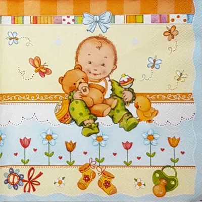 Produktbild von Servietten Papier 33x33cm 3-lagig mit Baby Motiv 20 Stück Hellblau