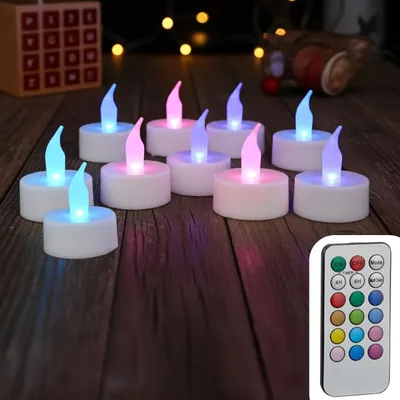 Obrázek produktu pro Prémiová sada 10 LED čajových svíček s dálkovým ovládáním – měnící barvy, 4 cm