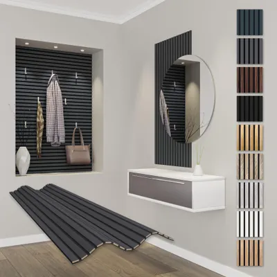 Produktbild von HEXIM Akustikpaneele 118x60cm Holz Comfort - flexible Holzpaneele Platten Lamellenwand MDF Wandpaneele Lamellenverkleidung Wandverkleidung schalldämmend (0.71m² Black Lead)