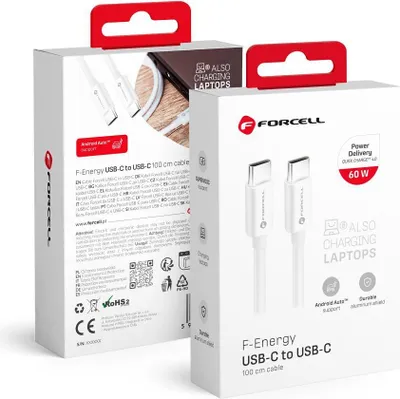 Zdjęcie produktu dla Kabel FORCELL typu C do typu C QC4.0 3A/20V PD60W C338 1m biały