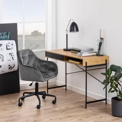 Produktbild von Selsey Schreibtisch DUFFMAN - Bürotisch in Eiche / Schwarz mit Fach und Metallgestell, 110x50 cm
