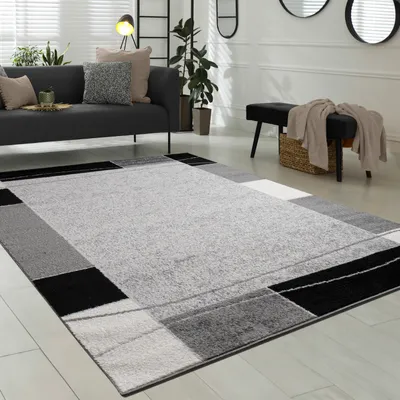 Image de Tapis design Tapis de salon Bordure gris noir crème Prix imbattable Dimensions 120 x 170 cm