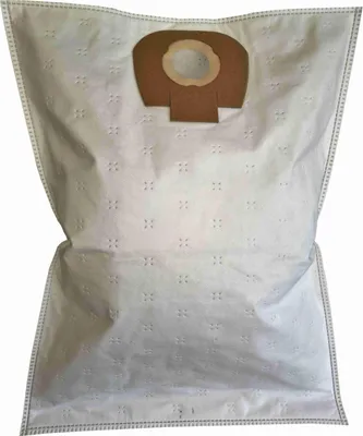 A white vacuum cleaner bag with a brown cardboard attachment.