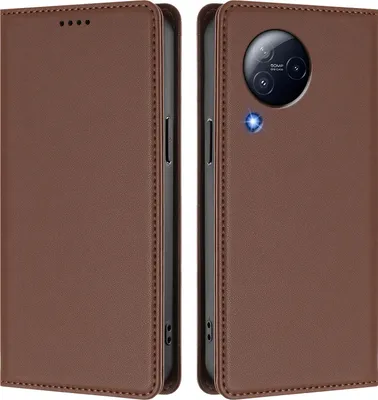 Image de Etui en cuir pour Xiaomi Civi 3, étui magnétique en cuirPolyuréthaneavec support Marron