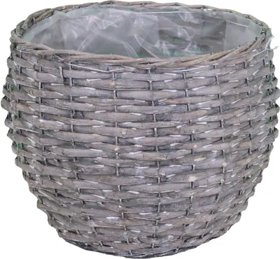 Produktbild von Übertopf aus Weidengeflecht bauchig waschgrau 28x28x24 cm foliert