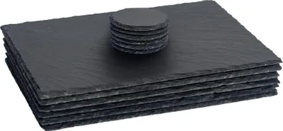 Produktbild von Argon Ta Schiefer-Tischsets und Untersetzer-Set – 40 cm x 30 cm – Grau
