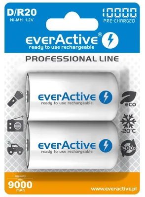 Produktbild von Everactive EVHRL20-10000, Wiederaufladbarer Akku, D, Nickel-Metallhydrid (NiMH), 1,2 V, 2 Stück(e), 10000 mAh