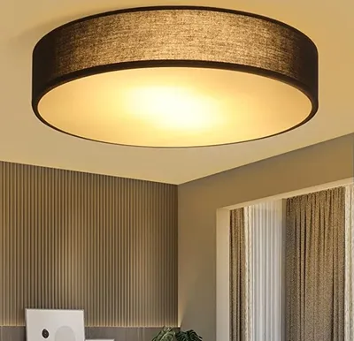 Produktbild von ZMH Deckenleuchte Runde Deckenleuchte Schlafzimmer - 30 cm Stoff Schwarz Wohnzimmerlampe Moderne Schlafzimmerlampe 1 Glühbirne E27 Küchenlampe mit Stoff Schirm Flur Lampe für Wohnzimmer Küche Flur