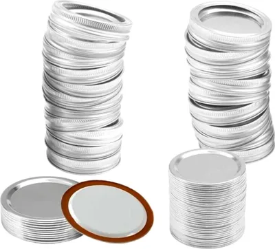 Zdjęcie produktu dla 48 sztuk pokrywek i pierścieni do słoików o średnicy 70 mm z normalnym otworem, szczelne metalowe pokrywki z dzielonym otworem