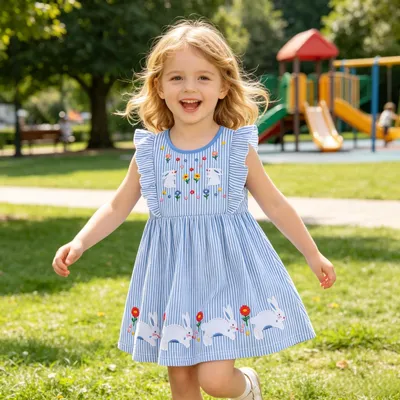 Imagen del producto de Vestido para niña, diseño de unicornio y flores, mangas cortas, algodón, tallas 92-128, ideal para el verano