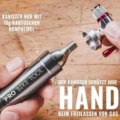 Produktbild von Pro Bike Tool CO2 Kartuschenpumpe - Modellnummer: BP-CO2 - Inflator für schnelles Aufpumpen, passend für Presta & Schrader Ventile, ideal für Rennrad & Mountainbike, mit Metall Lagerbehälter - ohne CO2 Kartuschen