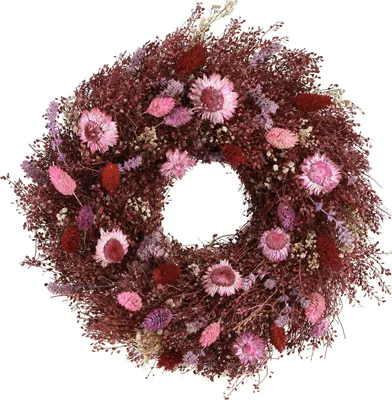 Produktbild von Blumenkranz Trockenblumen Deko Kranz Weinrot Rosa Ø25cm Türkranz Wandkranz Boho