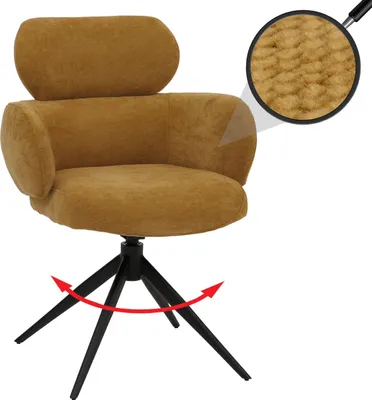 Produktbild von Esszimmerstuhl HWC-O77, Küchenstuhl Polsterstuhl, drehbar Auto-Return, Stoff (310g/m²) Chenille senfgelb