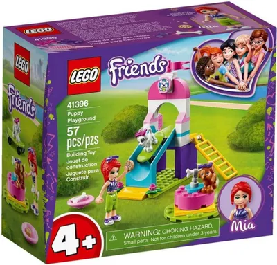 Produktbild von LEGO 41396 Friends Welpenspielplatz, Spielset mit Mia und 2 Hunde-Spielzeugfiguren, Welpenrutsche und Karussell für Vorschulkinder
