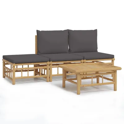 Immagine prodotto di Set da giardino 4 pezzi vidaXL con cuscini grigio scuro in bambù