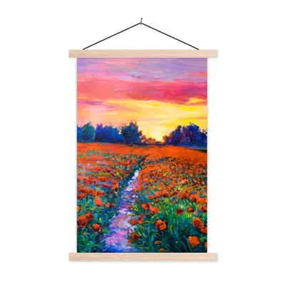 Produktbild von MuchoWow® Textilposter Malerei - Natur - Blumen - Ölfarbe 40x60 cm mit holzfarbenen Rahmen - Poster