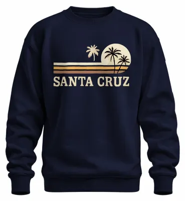 Produktbild von SANTA CRUZ Surfen Kalifornien Strand Palmen Vintage Retro Sweatshirt Pullover, Navy, M
