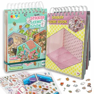 Productafbeelding van Joya Creative 3D Stickerboek Scene 4-in-1 – Sticker Scene Book met 80 Scènes voor Kinderen & Volwassenen | Hardcover Ringband