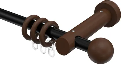 Produktbild von Interdeco Gardinenstange / Vorhangstange Schwarz / Nussbaum lackiert, Typ Talena Luina (Kugel), 20 mm Ø 1-läufig, 480 cm