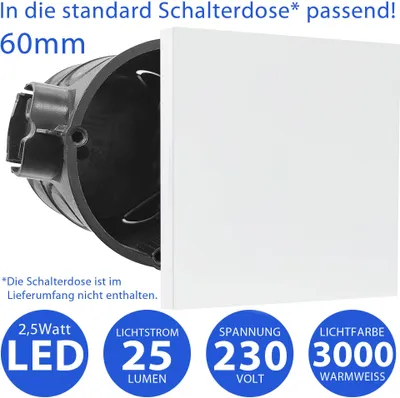 Produktbild von Moderne LED Treppenbeleuchtung 2,5 Watt eckig 6107S-WH in elegantem Weiß