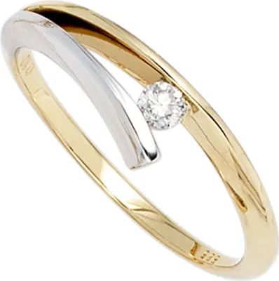 Produktbild von Ring Damenring mit Diamant Brillant 0,10 Ct. 585 Gold Gelbgold Weißgold Innenumfang 52mm  Ø16.6mm