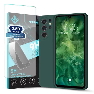 Produktbild von Hülle für Samsung Galaxy S24 Ultra mit 9H Displayglas Displayschutz Case Cover Bumper Smartphone Softgrip Schutzhülle Farbe: Grün