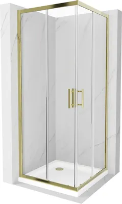 Zdjęcie produktu dla Mexen Rio kabina prysznicowa kwadratowa 70 x 70 cm, transparent, złota + brodzik Flat, biały - 860-070-070-50-00-4010G