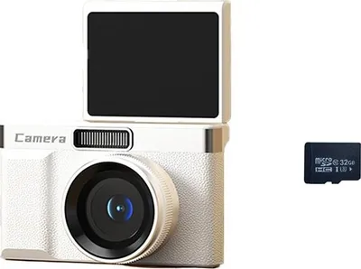 Image de INF Appareil Photo Numérique Rétro Double Objectif 32 Go TF Carte, Rose Blanc