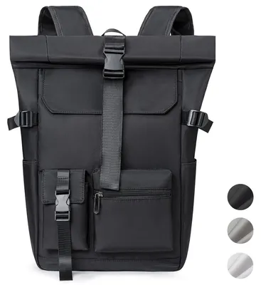 Produktbild von Reiserucksack - Rolltop Rucksack 20–35L - Leicht - Faltbar und erweiterbar - Diebstahlsicher - Uni für Schule und Reisen - Schwarz