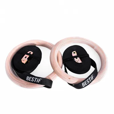 Obrázek produktu pro Dřevěné gymnastické kruhy Bestif BKG02 s odolnými popruhy 23 cm