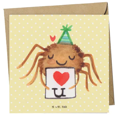 Produktbild von Mr. & Mrs. Panda Grußkarte Spinne Agathe Brief - Gelb Pastell - Geschenk, doppelkarte, anlasskarte, Treuetest, Liebesbeweis, Ich Liebe Dich, Liebespaar, Verliebt