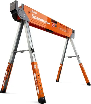 Produktbild von BORA PM-4550 portabler Sägebock Speedhorse XT, höhenverstellbarer Tischständer mit klappbaren Beinen und Metallplatte, 680 Kg, 2 Stk
