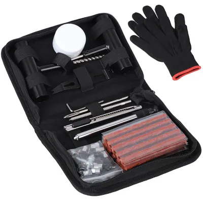 Produktbild von Reparaturset Reifenreparatur Reifenpannenset - 62-teilig - Mit Reifendruckmesser - Schwarz - Für Auto, Motorrad und LKW