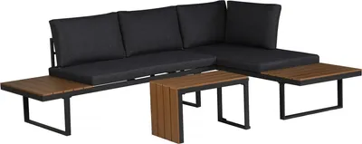Produktbild von Gartenmöbel Ecksofa mit Holzimitatdekor "Sylva" - 4 Sitzplätze - Grau