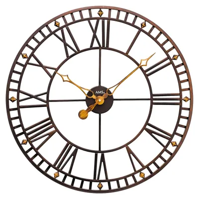 Produktbild von AMS. Vintage Wanduhr 9537, Quarz, aus kupferfarbenem Metall, 60 cm