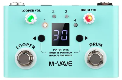 Obrázok produktu pre M-VAVE Pedál efektu "LOST TEMPO" pre bicie a slučkovač. Mini 2-v-1 zariadenie: slučkovač a bicia mašina. Dvojitý nožný spínač. Slučkovač. Pedál pre gitaru. 30 bicích zvukov