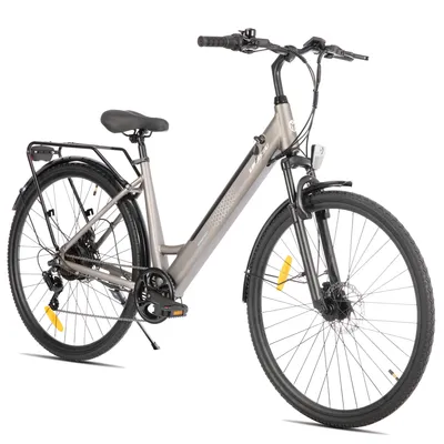 Image de VTT électrique Hiland pour adultes, avec un cadre en aluminium léger, 7 vitesses, freins à disque hydrauliques, moteur de 250 W et batterie de 36 V avec une capacité de 10,4 Ah