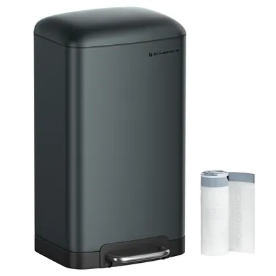 Obrázek produktu pro SONGMICS Odpadkový koš, 30litrový odpadkový koš, ocelový pedálový koš, s vnitřním košem a víkem, softclose, vzduchotěsný kouřově šedý LTB01GS