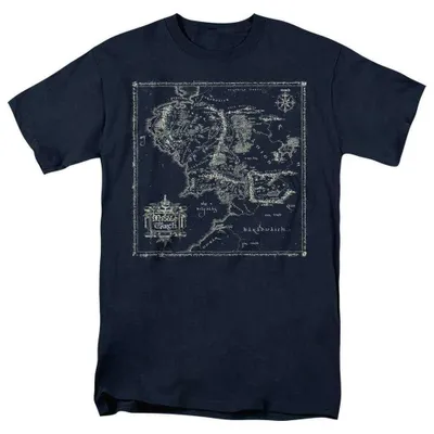 Obrázok produktu pre Tričko "Mapa Stredozeme" zo série Lord of the Rings, uni, vhodné pre pánov/dámy, model TV37965 (veľkosť 3XL), farba: námorná modrá, Obrázok generovaný UI