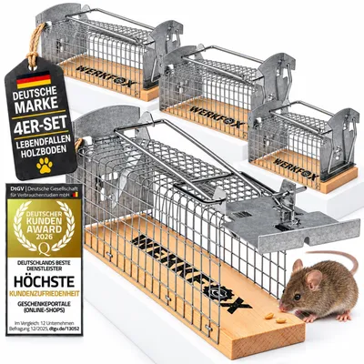 Produktbild von Werkfox Lebendfalle für Mäuse 4er Set – Tierfreundliche Mausefalle, wiederverwendbar & sicher, Tierschutzgerechte Nagerfalle ohne Gift