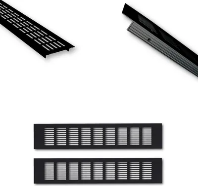 Produktbild von 2x Aluminium Lüftungsgitter schwarz 40 x 8 x 1,2 cm für ideale Belüftung, Belüftungsgitter für Küche, Bad, Toilette, Garage und Wohnzimmer, Abluftgitter