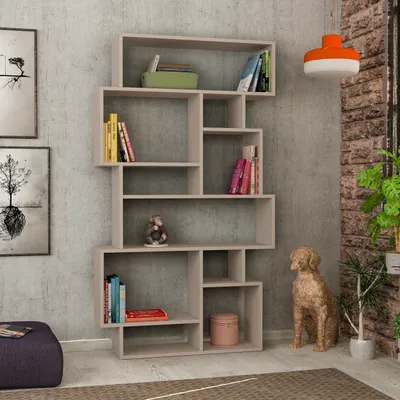 Zdjęcie produktu dla DECORTIE Karmato Nowoczesny regał ekspozycyjny Mocha Grey 96 x 26 x 169 cm
