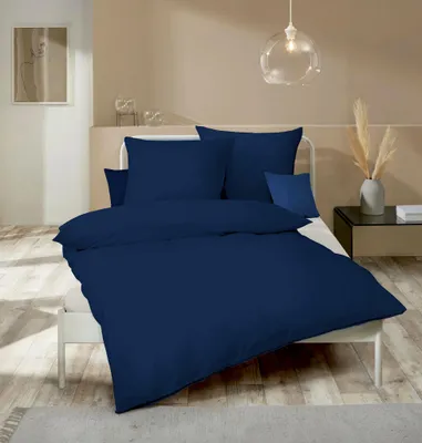 Produktbild von Kaeppel Fein Biber Bettwäsche Uni Einfarbig Dunkel Blau Marine Modern zeitlos versch. Größen, Größe:135x200cm Bettwäsche