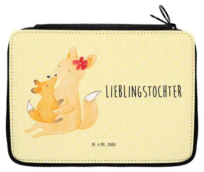 Produktbild von Mr. & Mrs. Panda Bleistiftetui Fuchs Mama - Gelb Pastell - Geschenk, Federtasche, Mutter, Etui, Federmäppchen, Tochter, Muttertag, für Stifte, Mäppchen, Schoß