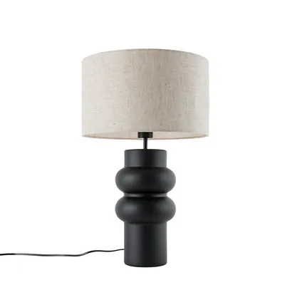 Zdjęcie produktu dla QAZQA – designerska lampa stołowa I lampa stołowa I lampa I oprawa oświetleniowa Czarny abażur jasnoszary 35 cm – Alisia I salon I sypialnia – ceramika okrągła – przystosowana do żarówek LED E27