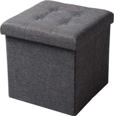 Produktbild von Sitzhocker mit Stauraum - Faltbarer Ottoman - Leinenstoff - Abnehmbarer Bezug - 37,5 x 37,5 x 38 cm - Fußhocker - Dunkelgrau