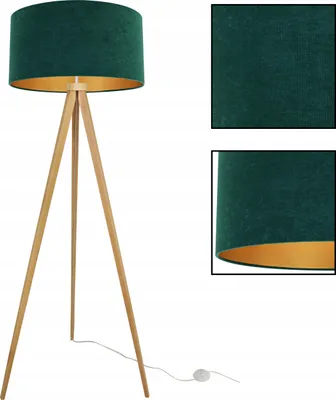 Produktbild von Stehlampe mit Dreibein, goldener Samt-Lampenschirm