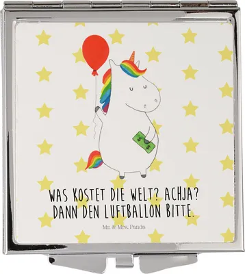 Produktbild von Mr. & Mrs. Panda Kosmetikspiegel Einhorn Luftballon - Weiß - Geschenk, Unicorn, Einhörner, Freude, Taschenspiegel, Handspiegel, Reise, Schminkspiegel klein, Geld