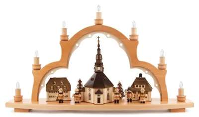 Obrázek produktu pro Svíčkový oblouk Seiffenská vesnice s figurkami, elektricky osvětlený ŠxVxH = 66,5x39x15cm NOVINKA